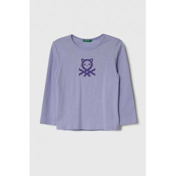 United Colors of Benetton longsleeve din bumbac pentru copii culoarea violet