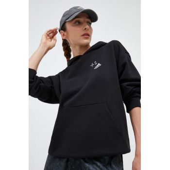 adidas hanorac de bumbac femei, culoarea negru, cu glugă, cu imprimeu