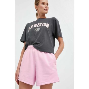 adidas Originals pantaloni scurti femei, culoarea roz, neted, high waist