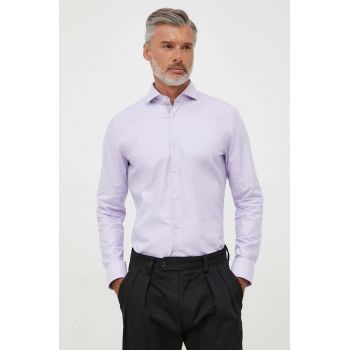 BOSS camasa barbati, culoarea violet, cu guler italian, slim