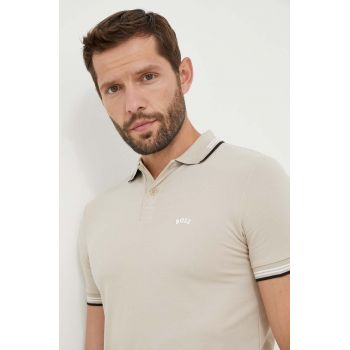 BOSS tricou polo BOSS ATHLEISURE barbati, culoarea bej, cu imprimeu