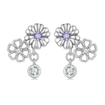 Cercei din argint Double Silver Flowers