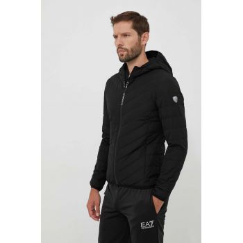 EA7 Emporio Armani geaca de puf barbati, culoarea negru, de tranzitie