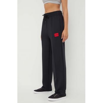HUGO pantaloni de trening culoarea negru, cu imprimeu