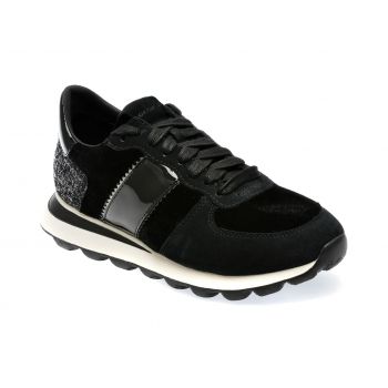 Pantofi GEOX negri, D26F4A, din piele intoarsa si material textil