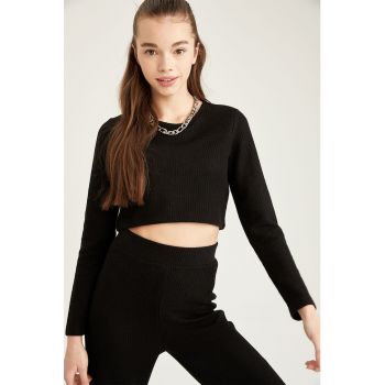 Bluza crop cu aspect striat