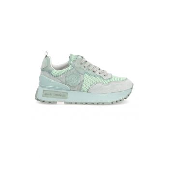 Pantofi sport flatform de piele intoarsa si plasa