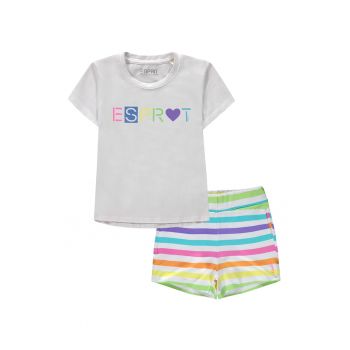 Set de tricou cu imprimeu logo si pantaloni scurti