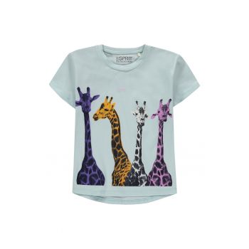 Tricou cu decolteu la baza gatului si imprimeu cu animale