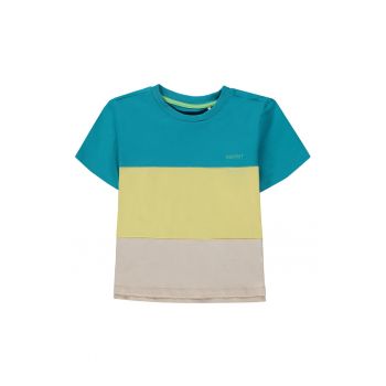 Tricou cu decolteu la baza gatului si model colorblock