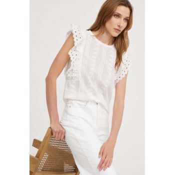 Answear Lab bluza din bumbac culoarea alb, cu imprimeu