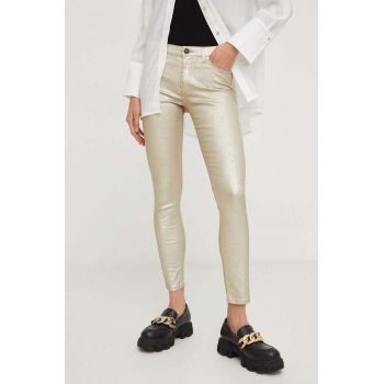 Answear Lab pantaloni femei, culoarea auriu, mulata, medium waist
