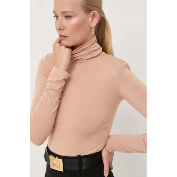 Elisabetta Franchi longsleeve femei, culoarea bej, cu guler