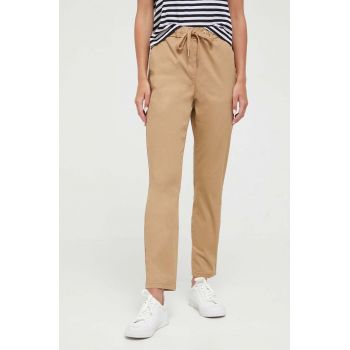 Medicine pantaloni femei, culoarea bej, fason chinos, medium waist