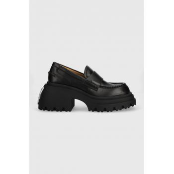 Naked Wolfe mocasini de piele Swish femei, culoarea negru, cu platforma