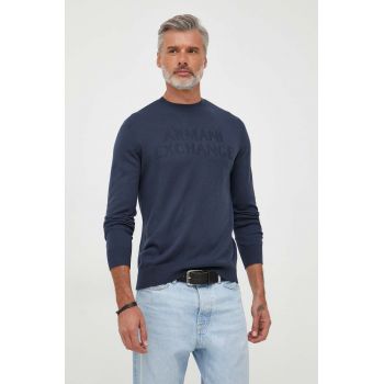 Armani Exchange pulover de lana barbati, culoarea albastru marin, light ieftin