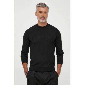 Armani Exchange pulover de lana barbati, culoarea negru, light ieftin