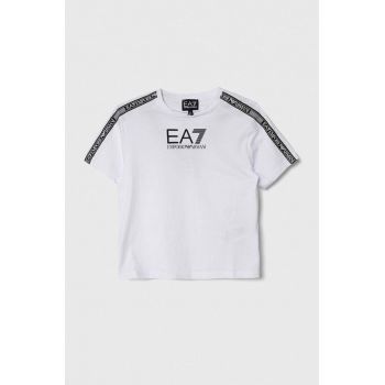 EA7 Emporio Armani tricou de bumbac pentru copii culoarea alb, cu imprimeu