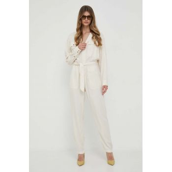 Pepe Jeans salopeta Georgia culoarea bej, cu decolteu in v