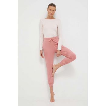 Roxy pantaloni de yoga Naturally Active culoarea roz, neted ieftin