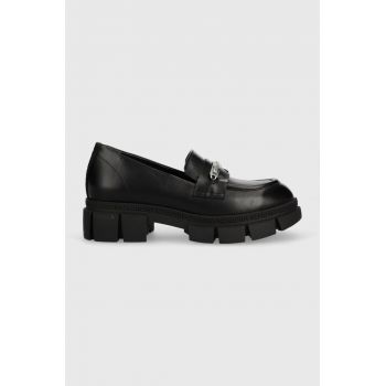 Karl Lagerfeld mocasini de piele ARIA femei, culoarea negru, cu platforma, KL43210