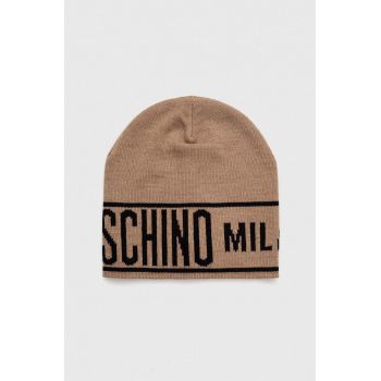 Moschino caciula de lana culoarea bej, de lana, din tesatura neteda