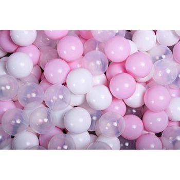 Set bile din plastic MeowBaby 200 buc 7 cm Roz Pastel  Transparent  Alb