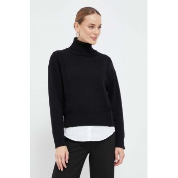 Silvian Heach pulover femei, culoarea negru, cu guler