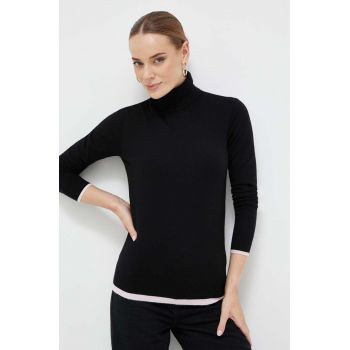 Silvian Heach pulover femei, culoarea negru, light, cu guler
