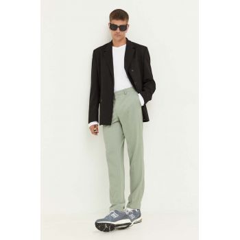 HUGO pantaloni din lana culoarea verde, mulata