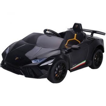 Masinuta electrica Chipolino Lamborghini Huracan black cu scaun din piele si roti EVA ieftina
