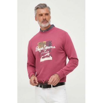 Pepe Jeans hanorac de bumbac Melbourne barbati, culoarea roz, cu imprimeu de firma original