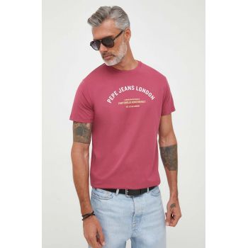 Pepe Jeans tricou din bumbac Waddon culoarea roz, cu imprimeu