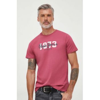 Pepe Jeans tricou din bumbac Wolf culoarea roz, cu imprimeu