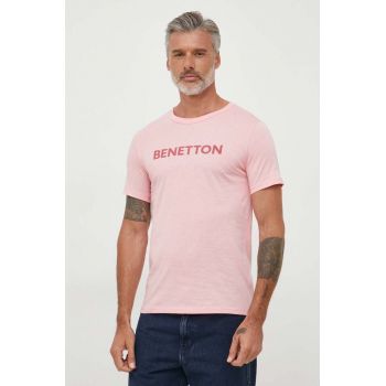 United Colors of Benetton tricou din bumbac culoarea roz, cu imprimeu ieftin