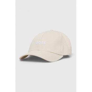 BOSS șapcă de baseball din bumbac culoarea bej, cu imprimeu, 50495121