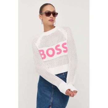 BOSS pulover femei, culoarea alb, light