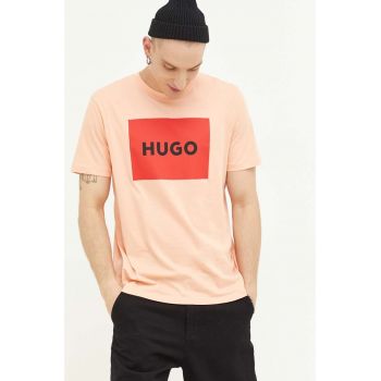 HUGO tricou din bumbac culoarea roz, cu imprimeu