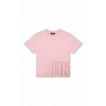 Dkny tricou de bumbac pentru copii culoarea violet, cu imprimeu ieftin