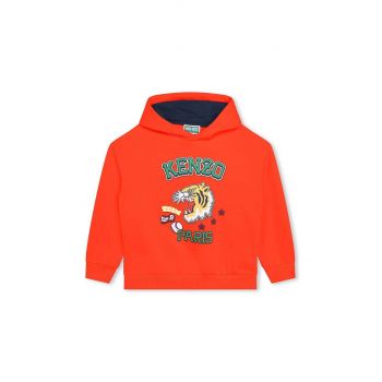 Kenzo Kids bluza copii culoarea portocaliu, cu glugă, cu imprimeu