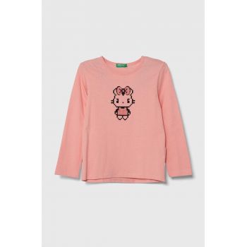 United Colors of Benetton longsleeve din bumbac pentru copii culoarea roz ieftin