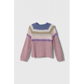 United Colors of Benetton pulover pentru copii din amestec de lana culoarea roz, light de firma original