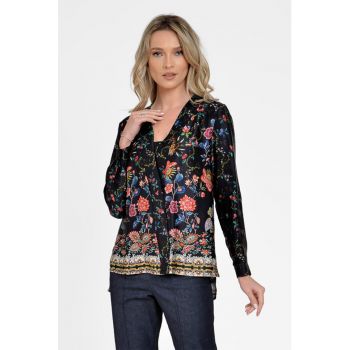 Bluza cu aspect satinat si model floral Nantes