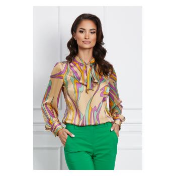 Bluza Tanisha bej cu imprimeuri mov si verzi