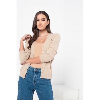 Cardigan de lana virgina cu decolteu in V