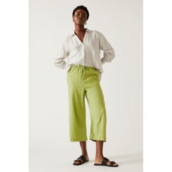 Pantaloni crop din amestec de in