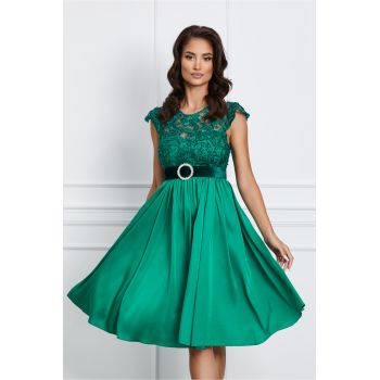 Rochie Dy Fashion verde cu dantela la bust si curea in talie