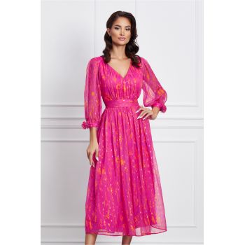 Rochie Leonard Collection fucsia cu imprimeu orange