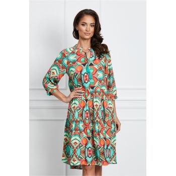 Rochie Maona turcoaz cu imprimeuri orange