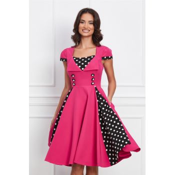 Rochie MBG fucsia cu buline inserate pe fusta si bust